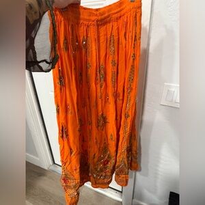 American Vintage Vibrant Orange Embellished Maxi Skirt